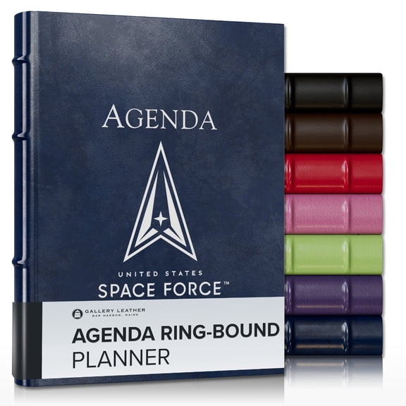 Gallery Leather Agenda Planner 2027, 3-Ring Bound Weekly Monthly Calendar Planner and Notebook with Gold-Gilded Page Edges, 12 Months - Acadia Navy - US Space Force - 9x7"