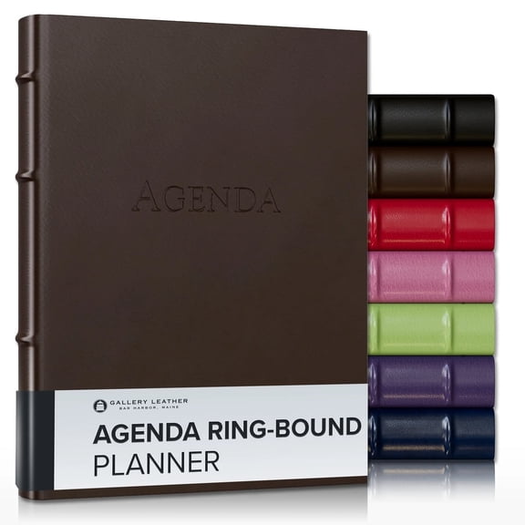 Gallery Leather Agenda Planner 2027, 3-Ring Bound Weekly Monthly Calendar Planner and Notebook with Gold-Gilded Page Edges, 12 Months - Freeport Mocha - 9x7"