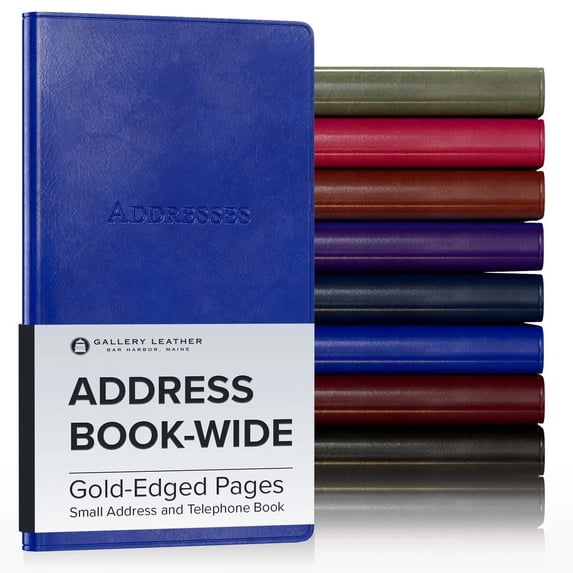 Gallery Leather Small Wide Address Book with Alphabetical Tabs up to 403 records, Leather Notebook Hardcover, Telephone and Address Books 6 x 4.25 ", Acadia Malibu