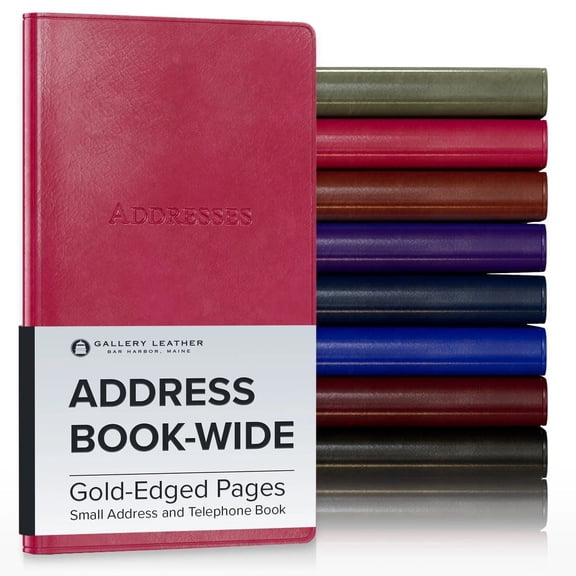 Gallery Leather Small Wide Address Book with Alphabetical Tabs up to 403 records, Leather Notebook Hardcover, Telephone and Address Books 6 x 4.25 ", Acadia Wildrose