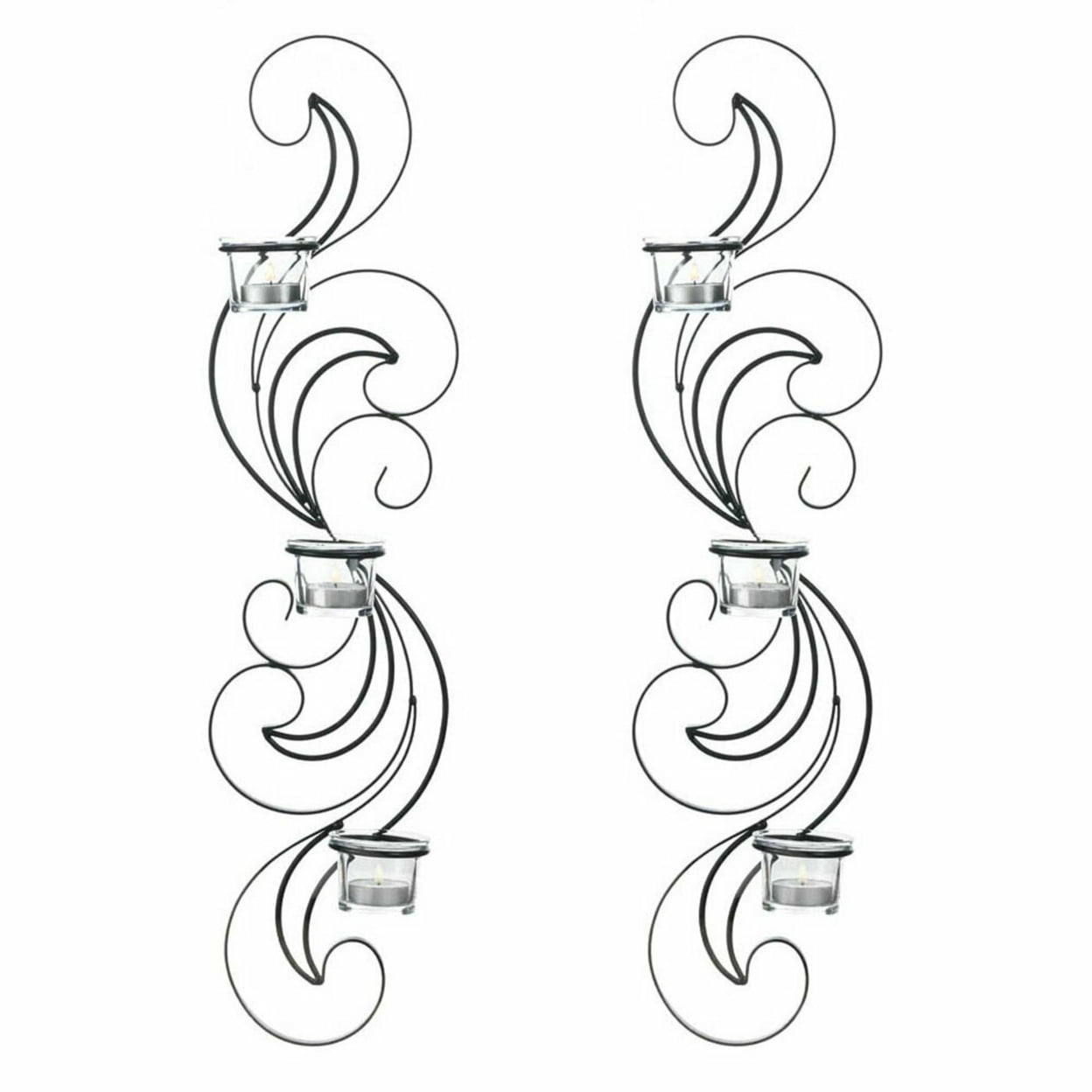 24.5'' Black Iron and Glass Wall Candle Sconce Set