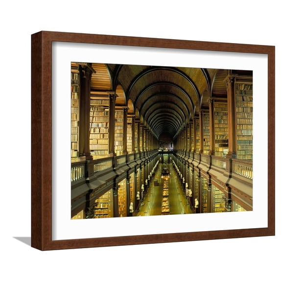 Art.com Gallery of the Old Library, Trinity College, Dublin, County Dublin, Eire (Ireland) Photographic Print by Bruno Barbier, Brown Frame Wall Art, 21" x 17"