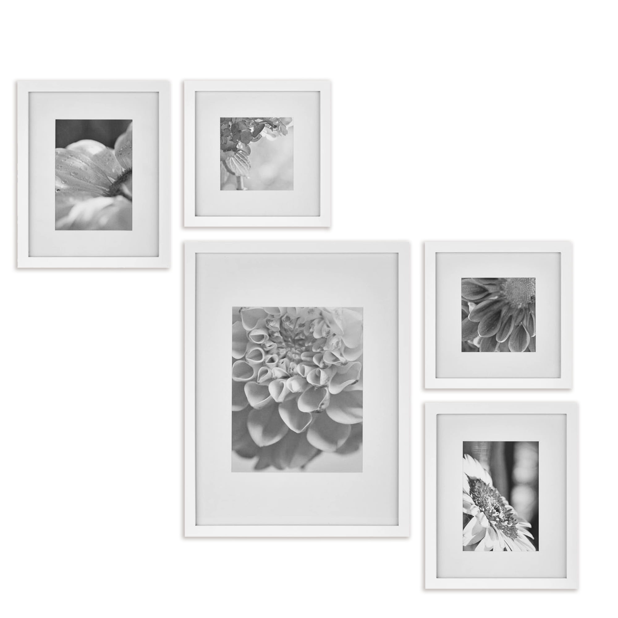 Gallery Perfect 5 Piece White Wood Photo Frame Gallery Wall Kit with