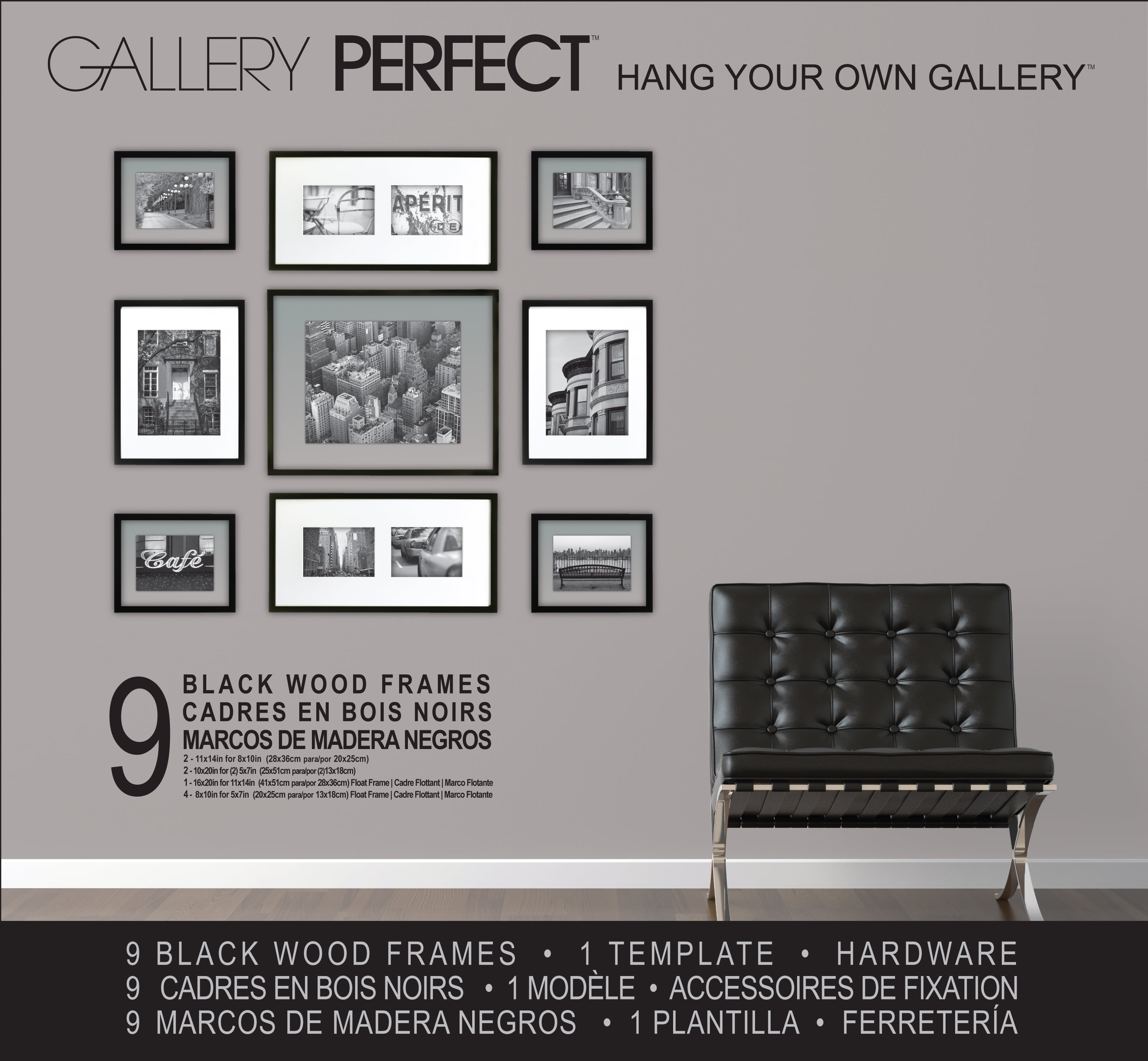 Gallery Perfect 9 Piece Black Photo Frame Gallery Wall Kit with