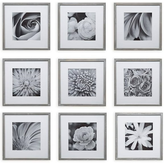 Gallery Perfect 9 Pieces 12' x 12' Square Wall Picture Frame Set with Hanging Template -Gray