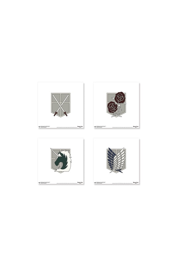 Gallery Pops Attack on Titan - Regiment Emblem Wall Art Bundle (4-Pack), Unframed Version, 12" x 12"