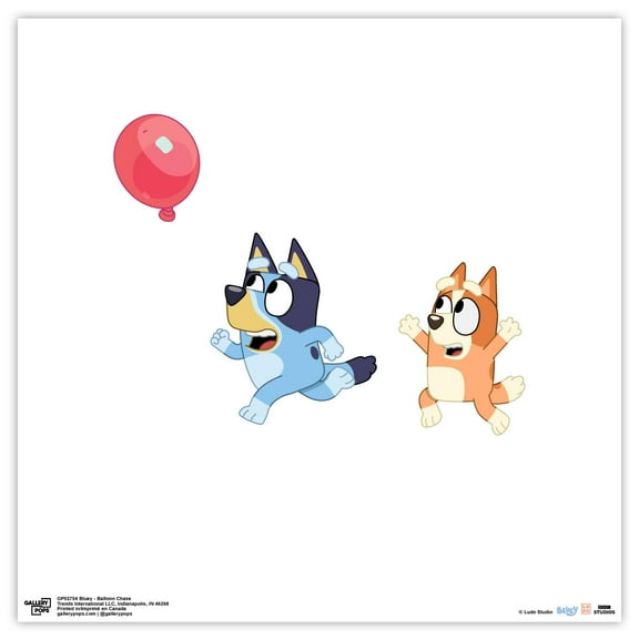 Gallery Pops Bluey - Balloon Chase Wall Art, Unframed Version, 12" x 12"