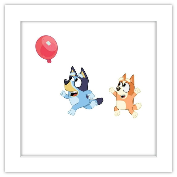 Gallery Pops Bluey - Balloon Chase Wall Art, White Framed Version, 12" x 12"