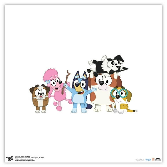 Gallery Pops Bluey - Friends Wall Art, Unframed Version, 12" x 12"