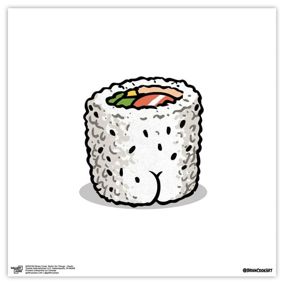 Gallery Pops Brian Cook: Butts On Things - Sushi Wall Art, Unframed Version, 12" x 12"