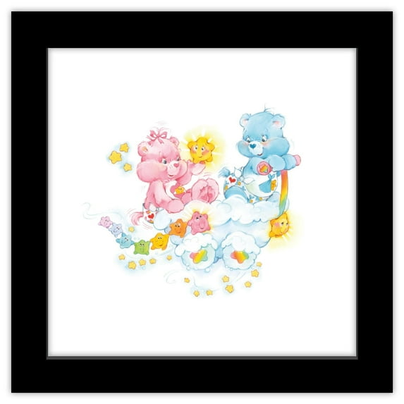 Gallery Pops Care Bears - Heritage Baby Hugs and Baby Tugs Bear Cloud Wall Art, Black Framed Version, 12" x 12"