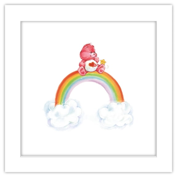 Gallery Pops Care Bears - Heritage Love-a-lot Bear Rainbow Wall Art, White Framed Version, 12" x 12"
