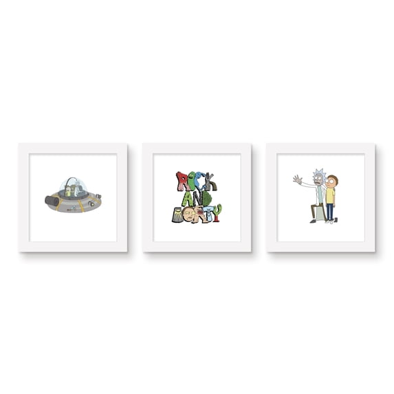 Gallery Pops Cartoon Network Rick and Morty - Character Wall Art Bundle (3-Pack), White Framed Version, 12" x 12"