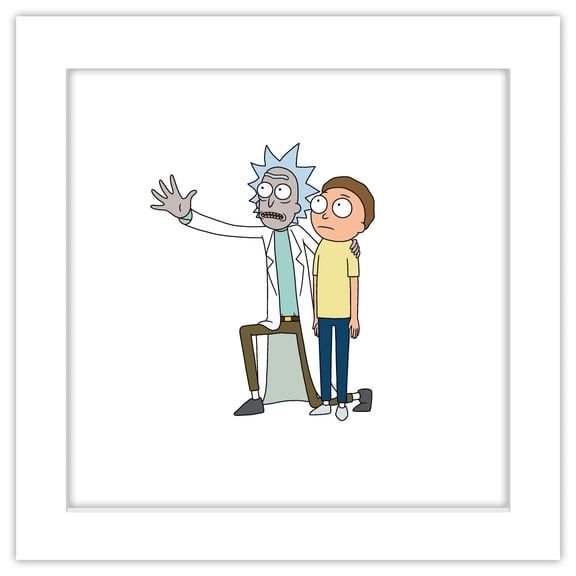 Gallery Pops Cartoon Network Rick and Morty - Kneeling Together Wall Art, White Framed Version, 12" x 12"