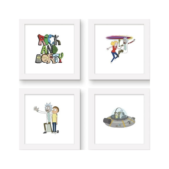 Gallery Pops Cartoon Network Rick and Morty - Portal Wall Art Bundle (4-Pack), White Framed Version, 12" x 12"