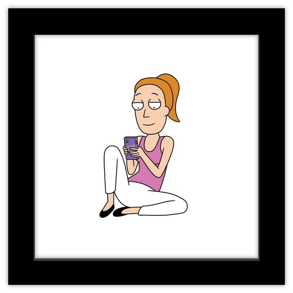 Gallery Pops Cartoon Network Rick and Morty - Summer Phone Wall Art, Black Framed Version, 12" x 12"