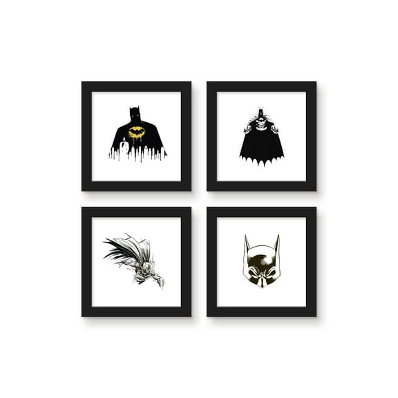 Gallery Pops DC Comics Batman - Dark Knight Ink Wall Art Bundle (4-Pack), Black Framed Version, 12" x 12"