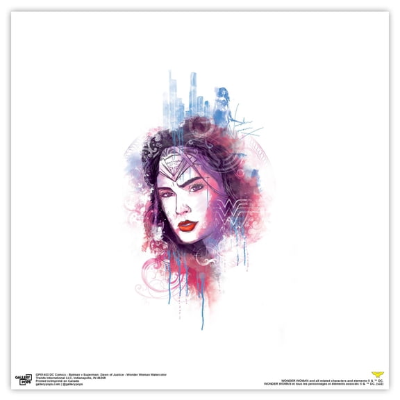Gallery Pops DC Comics Batman v Superman: Dawn of Justice - Wonder Woman Watercolor Wall Art, Unframed Version, 12" x 12"