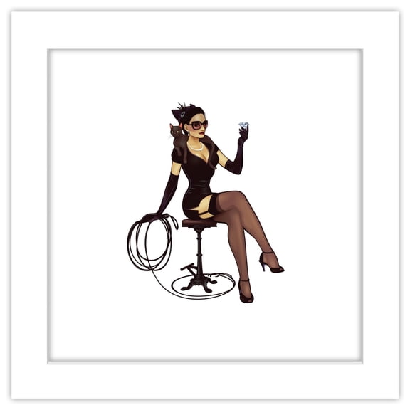 Gallery Pops DC Comics Bombshells - Catwoman - Pinup Figure Wall Art, White Framed Version, 12" x 12"