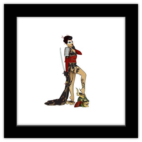 Gallery Pops DC Comics Bombshells - Katana - Pinup Figure Wall Art, Black Framed Version, 12" x 12"