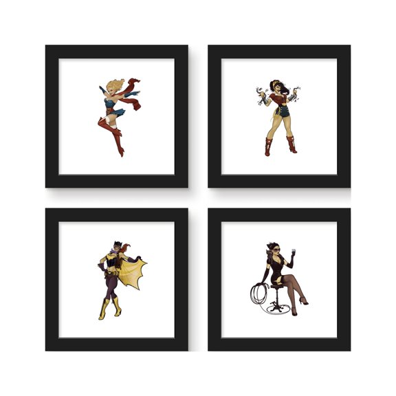 Gallery Pops DC Comics Bombshells - Pinups Wall Art Bundle (4-Pack), Black Framed Version, 12" x 12"