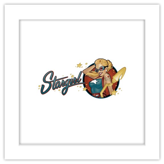 Gallery Pops DC Comics Bombshells - Stargirl - Pinup Badge Wall Art, White Framed Version, 12" x 12"