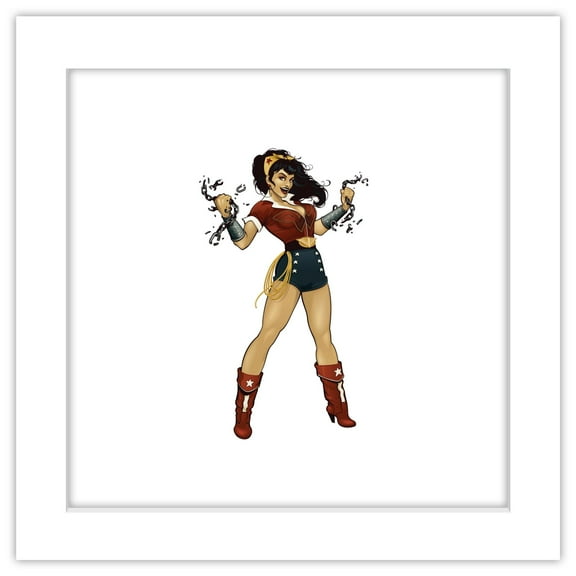 Gallery Pops DC Comics Bombshells - Wonder Woman - Pinup Figure Wall Art, White Framed Version, 12" x 12"