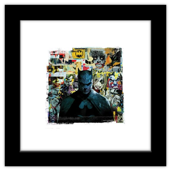 Gallery Pops DC Comics - Gotham Crime Collage Wall Art, Black Framed Version, 12" x 12"