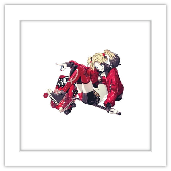 Gallery Pops DC Comics Harley Quinn - High Voltage Roller Skate Harley Wall Art, White Framed Version, 12" x 12"