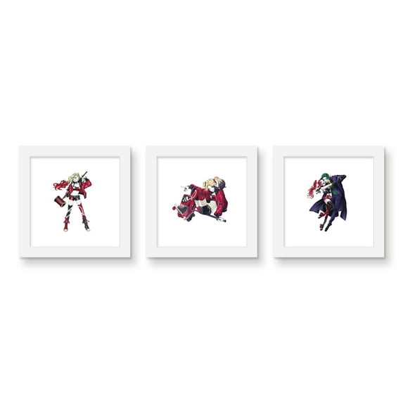 Gallery Pops DC Comics Harley Quinn - High Voltage Wall Art Bundle (3-Pack), White Framed Version, 12" x 12"