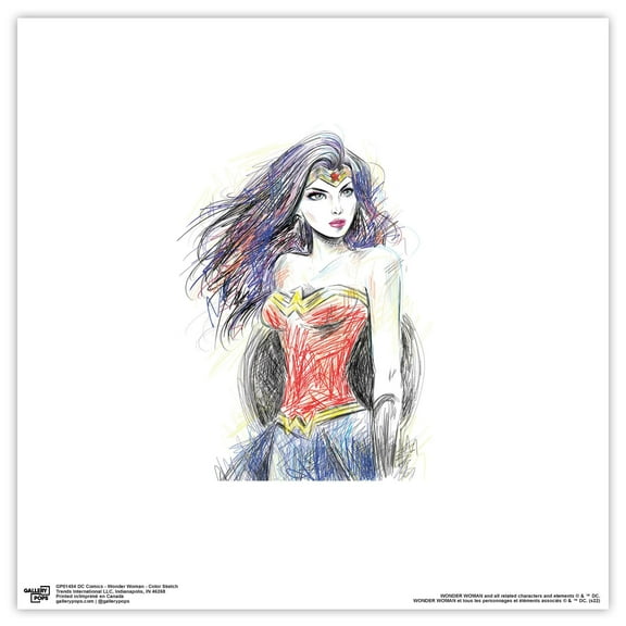 Gallery Pops DC Comics Wonder Woman - Color Sketch Wall Art, Unframed Version, 12" x 12"