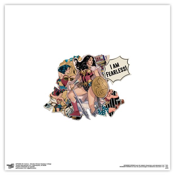 Gallery Pops DC Comics - Wonder Woman Fearless Collage Wall Art, Unframed Version, 12" x 12"