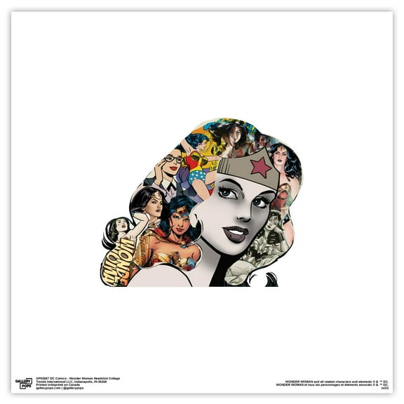 Gallery Pops DC Comics - Wonder Woman Headshot Collage Wall Art, Unframed Version, 12" x 12"