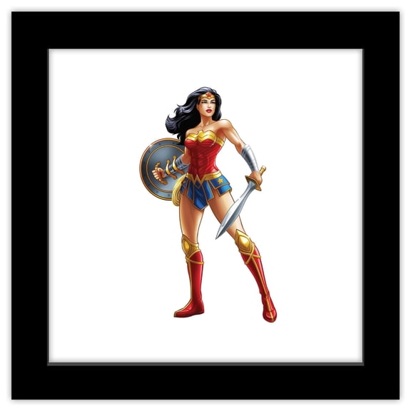 Gallery Pops DC Comics Wonder Woman - Wonder Woman With Sword and Shield Wall Art, Black Framed Version, 12" x 12"