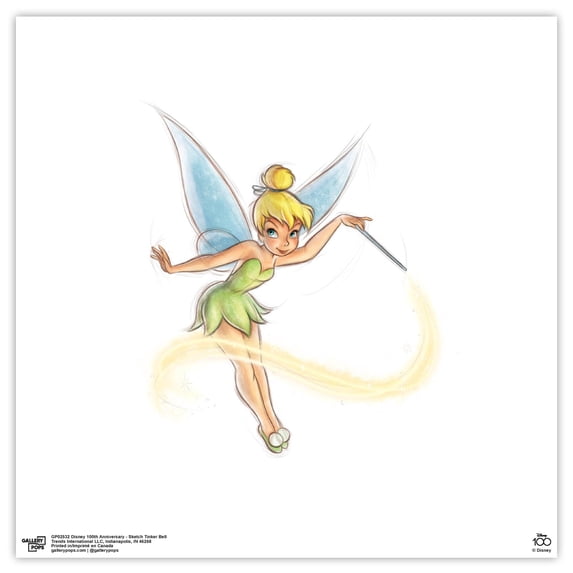 Gallery Pops Disney 100th Anniversary - Sketch Tinker Bell Wall Art, Unframed Version, 12" x 12"