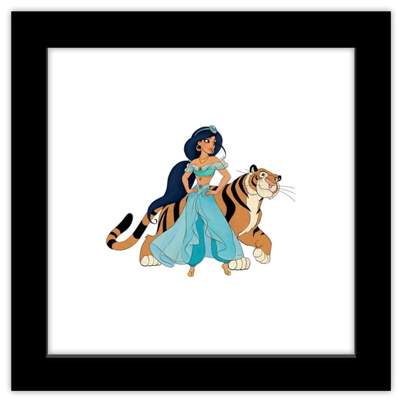 Gallery Pops Disney Aladdin - Jasmine and Rajah Wall Art, Black Framed Version, 12" x 12"