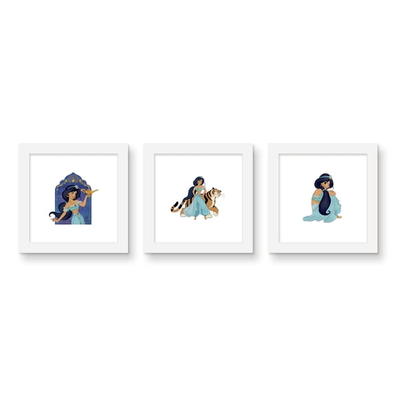 Gallery Pops Disney Aladdin - Princess Jasmine Wall Art Bundle (3-Pack), White Framed Version, 12" x 12"