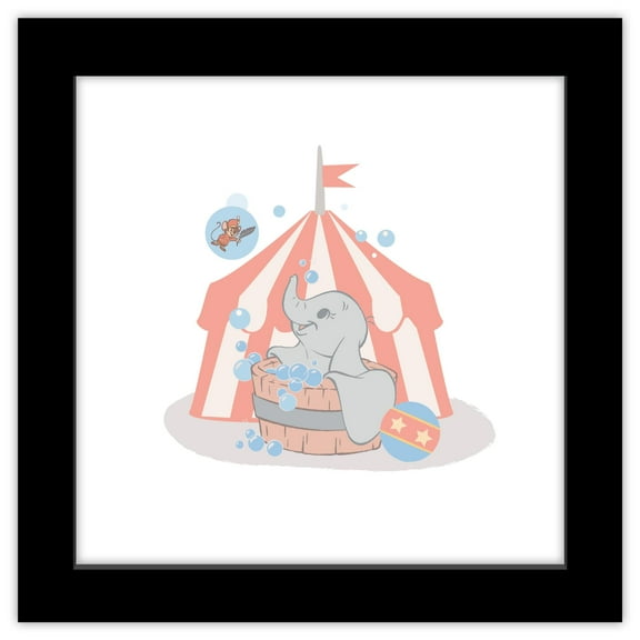 Gallery Pops Disney Dumbo - Bath Time Wall Art, Black Framed Version, 12" x 12"