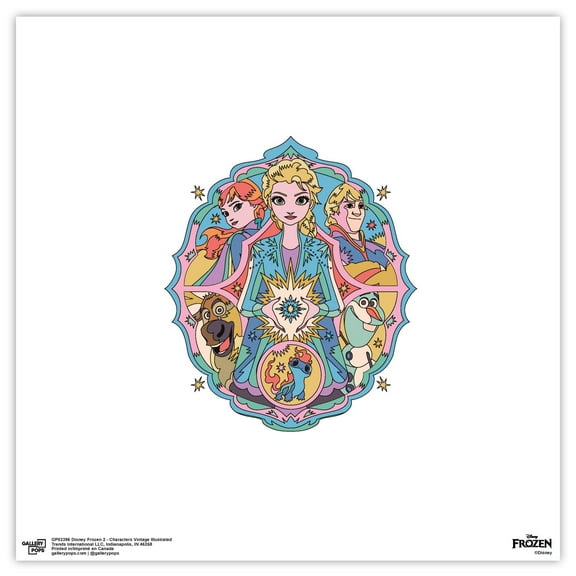 Gallery Pops Disney Frozen 2 - Characters Vintage Illustrated Wall Art, Unframed Version, 12" x 12"