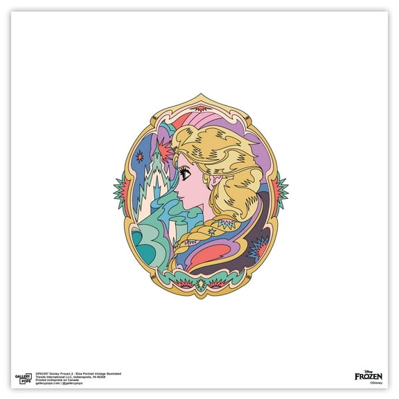 Gallery Pops Disney Frozen 2 - Elsa Portrait Vintage Illustrated Wall Art, Unframed Version, 12" x 12"