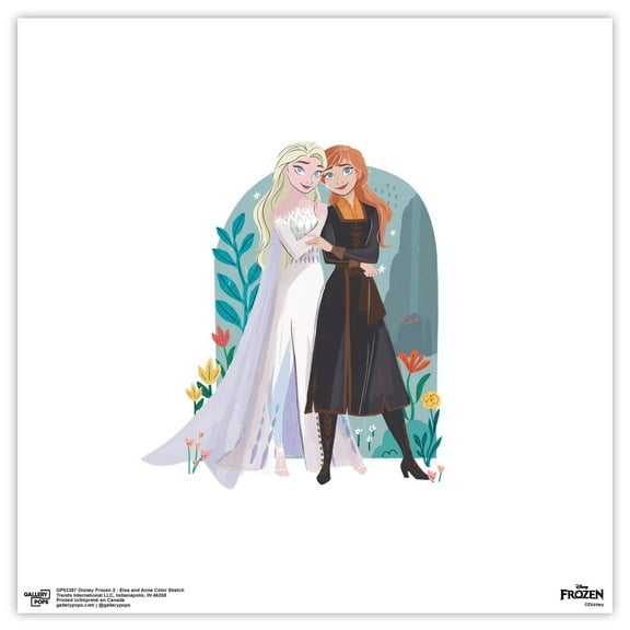 Gallery Pops Disney Frozen 2 - Elsa and Anna Color Sketch Wall Art, Unframed Version, 12" x 12"