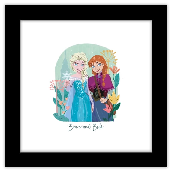 Gallery Pops Disney Frozen - Brave and Bold Elsa and Anna Wall Art, Black Framed Version, 12" x 12"