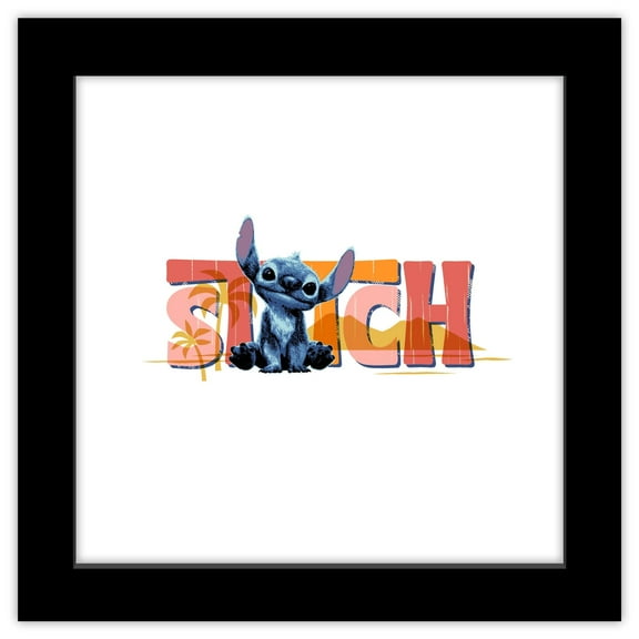 Gallery Pops Disney Lilo & Stich (2025) - Vintage Hawaiian Stitch Text Wall Art, Black Framed Version, 12" x 12"