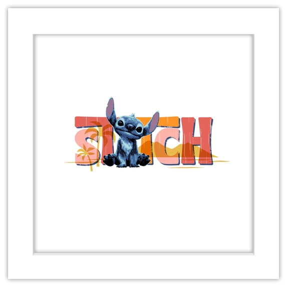 Gallery Pops Disney Lilo & Stich (2025) - Vintage Hawaiian Stitch Text Wall Art, White Framed Version, 12" x 12"