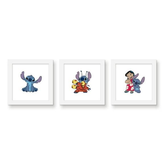 Gallery Pops Disney Lilo & Stitch - Stitch Wall Art Bundle (3-Pack), White Framed Version, 12" x 12"