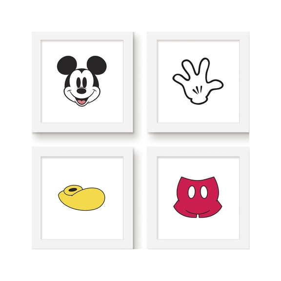 Gallery Pops Disney Mickey Mouse - Iconic Mickey Wall Art Bundle (4-Pack), White Framed Version, 12" x 12"