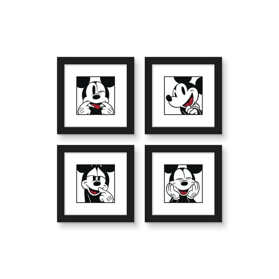 Gallery Pops Disney Mickey Mouse - Mickey Expressions Wall Art Bundle (4-Pack), Black Framed Version, 12" x 12"