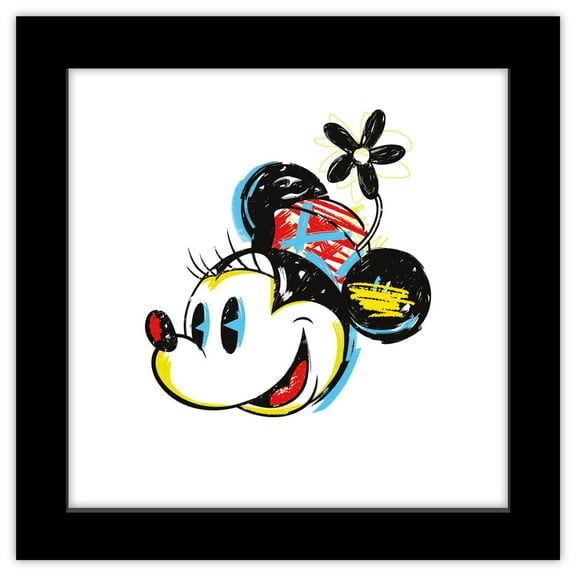 Gallery Pops Disney Mickey and Friends - Ink & Scribble Minnie Mouse Face Wall Art, Black Framed Version, 12" x 12"