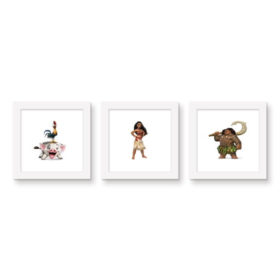 Gallery Pops Disney Moana - Character Wall Art Bundle (3-Pack), White Framed Version, 12" x 12"