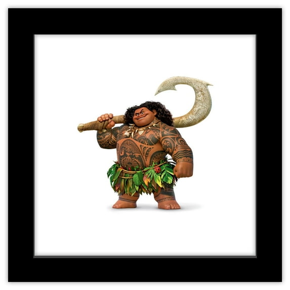 Gallery Pops Disney Moana - Maui With Mighty Fish Hook Wall Art, Black Framed Version, 12" x 12"